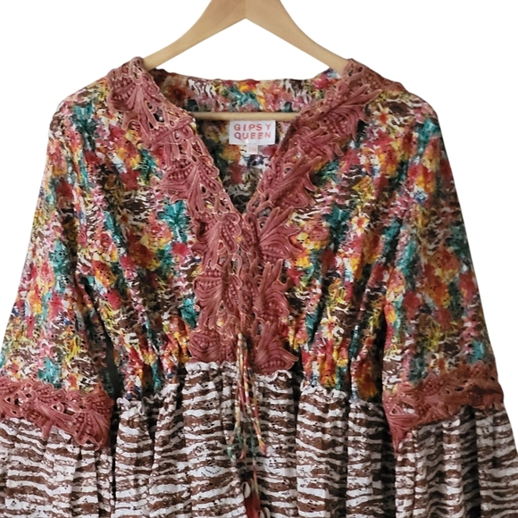 Gypsy Queen Crochet Flared Sleeve Open Knit Long Sleeve Rust - Picture 10 of 15